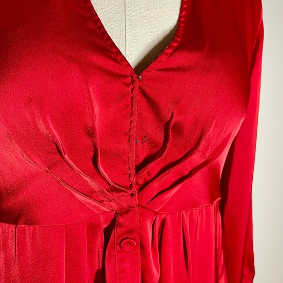 Marissa Webb | Red Satin Long Sleeve | Tie Front Mini Dress | Women’s 10 - Picture 3 of 8